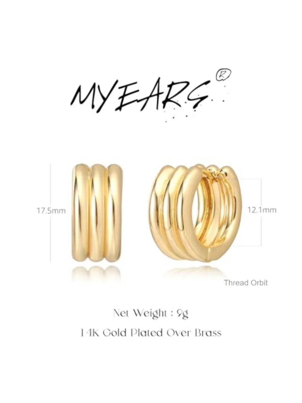 14K Gold Plated Chunky Huggie Hoop Earrings Hypoallergenic Everyday Jewelry